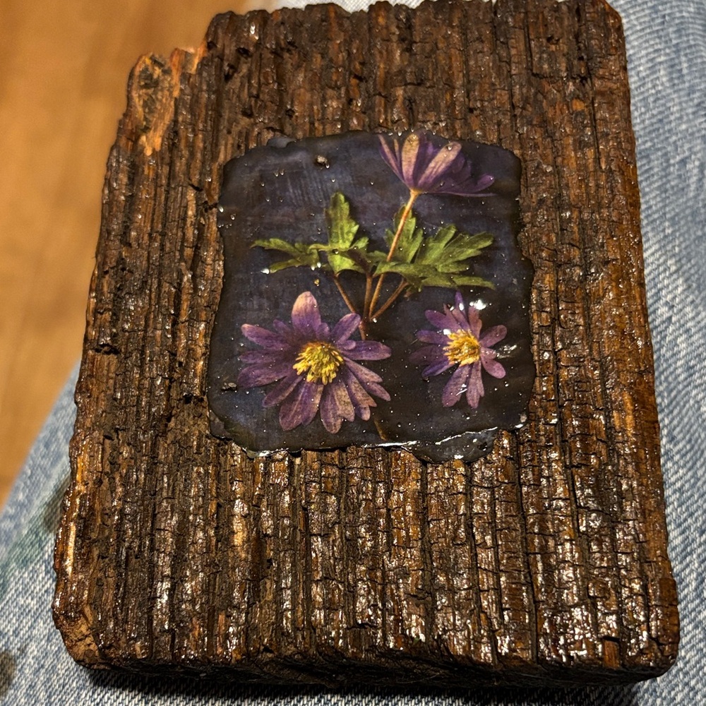 Rustic Floral Wood Decoupage Art Piece